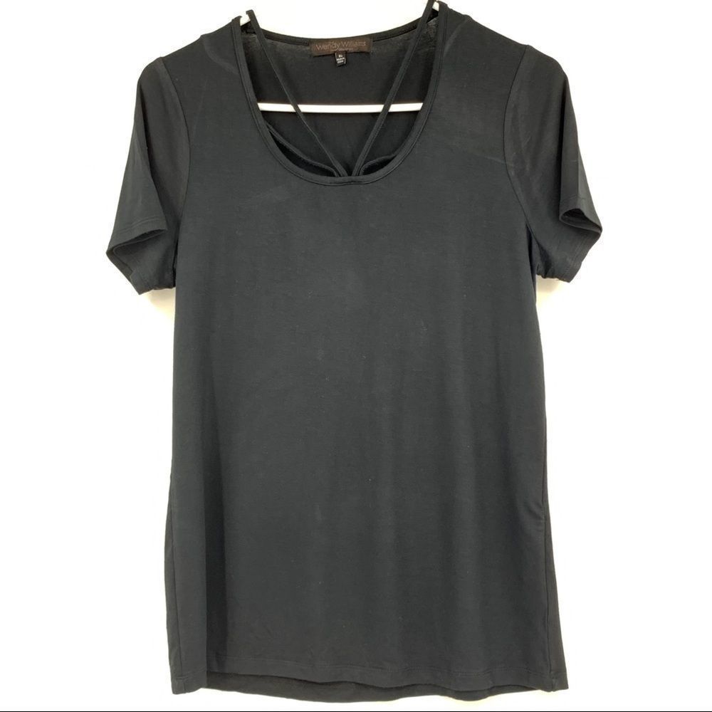 Wendy Williams strap neck black T-shirt XS 8709